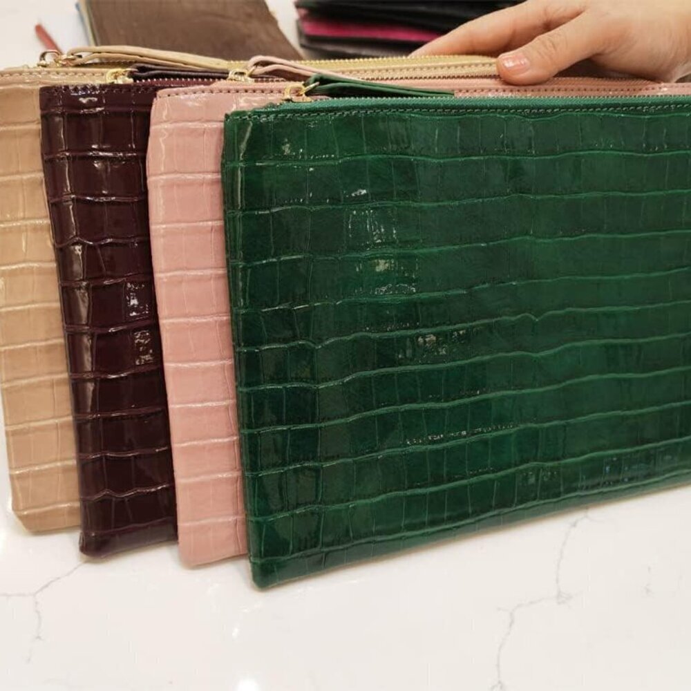 Women Envelope Clutch Purse Crocodile Embossed PU Faux Leather Evening Party Bag - Picture 4 of 6